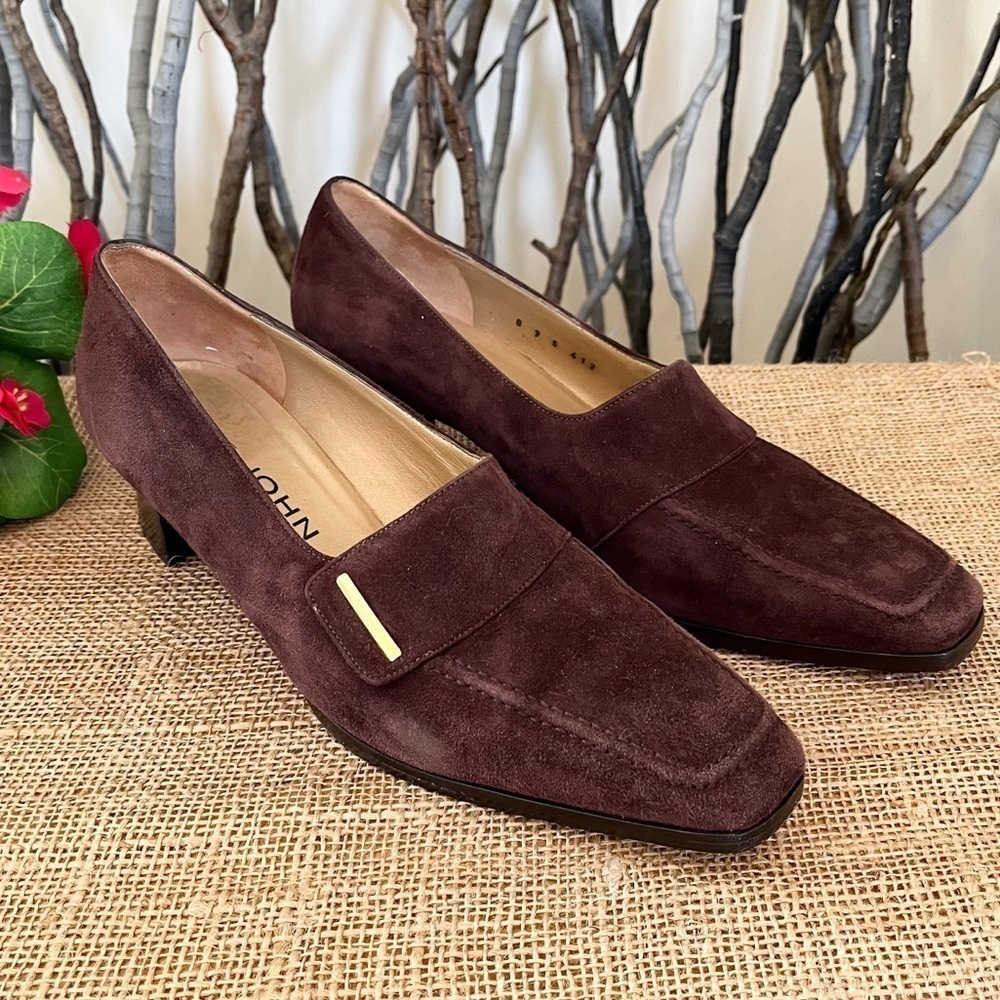 St. John Italian Brown Suede Heels Size 9 - Picture 3 of 12